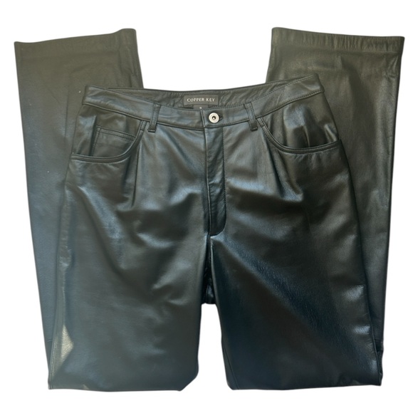 Copper Key Black Genuine Leather Straight Leg Pants Size 11 - Picture 3 of 9